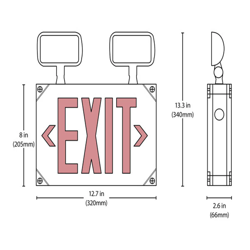 Nicor LED Emergency Exit Sign with Adjustable Light Heads Red Lettering - Image 2