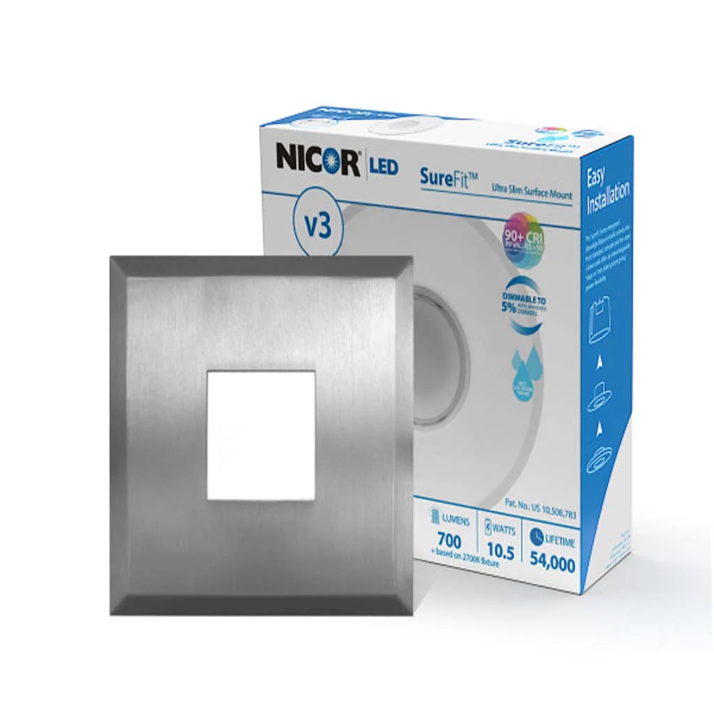 Nicor LED Flush Mount Ceiling Light 5000K with Square Nickel Trim