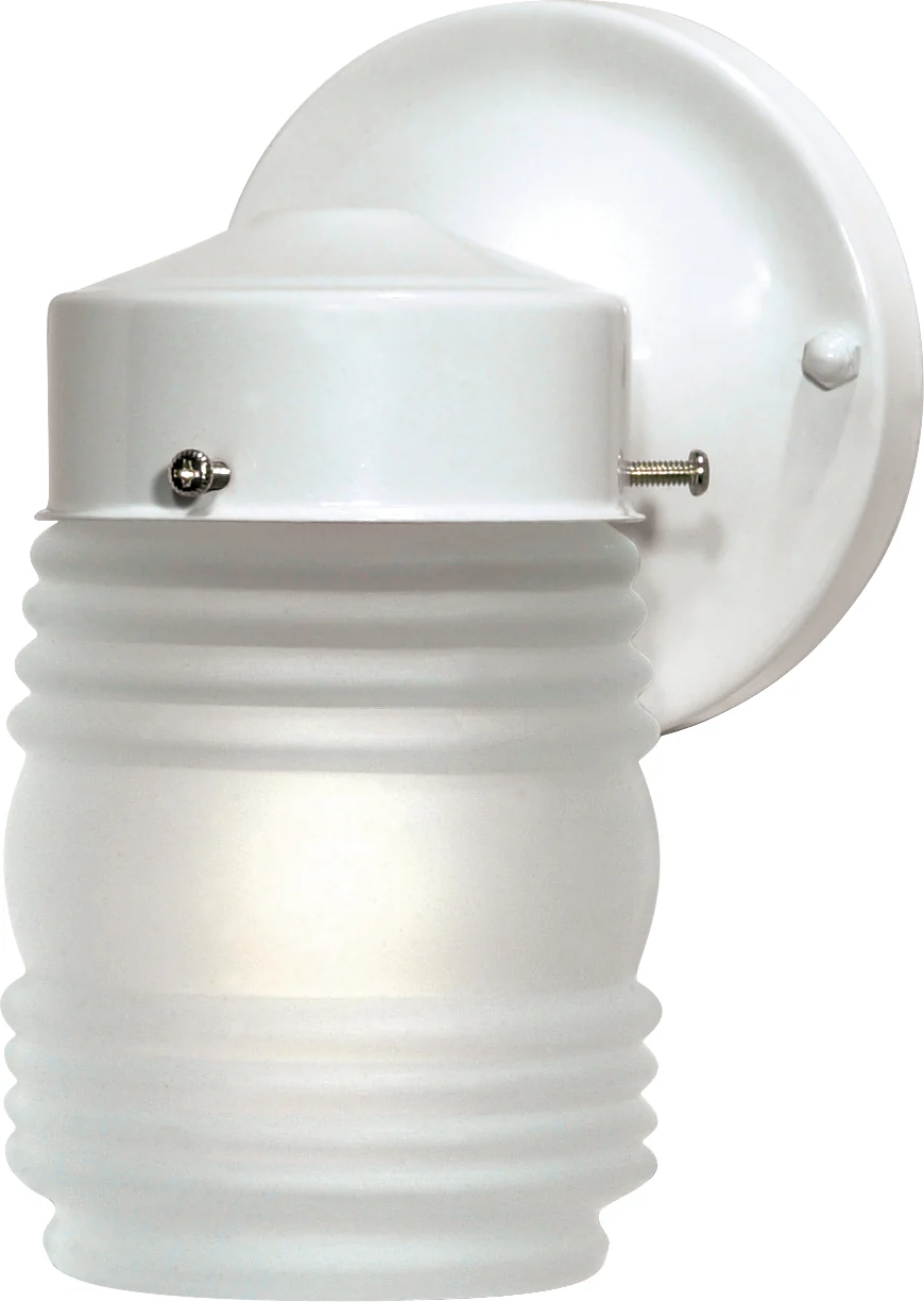 Nuvo 1-Light 6" Gloss White Finish Porch Wall Mason Jar w/ Frosted Glass