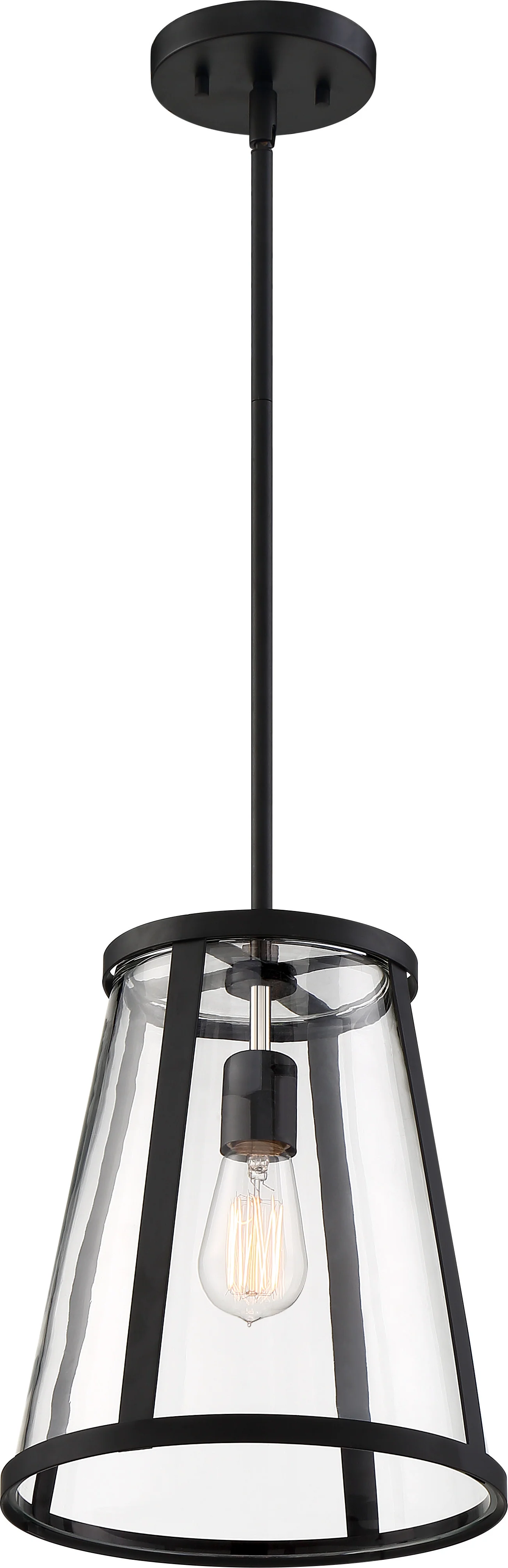 Nuvo 100W A19 Bruge Pendants 1-Light 120v Matte Black & Clear Shade