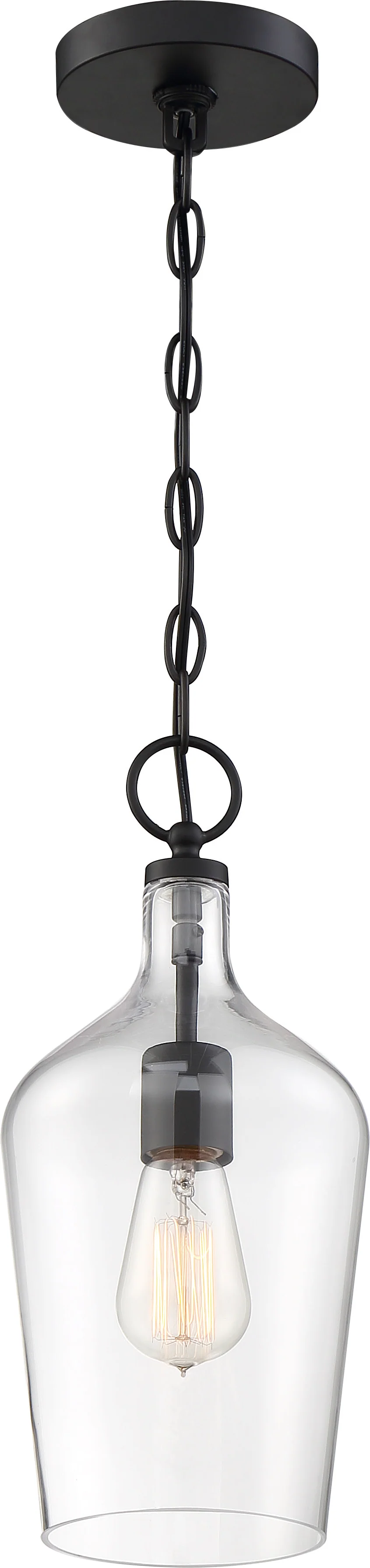 Nuvo 100W A19 Hartley Pendants 1-Light 120v Matte Black & Clear Shade