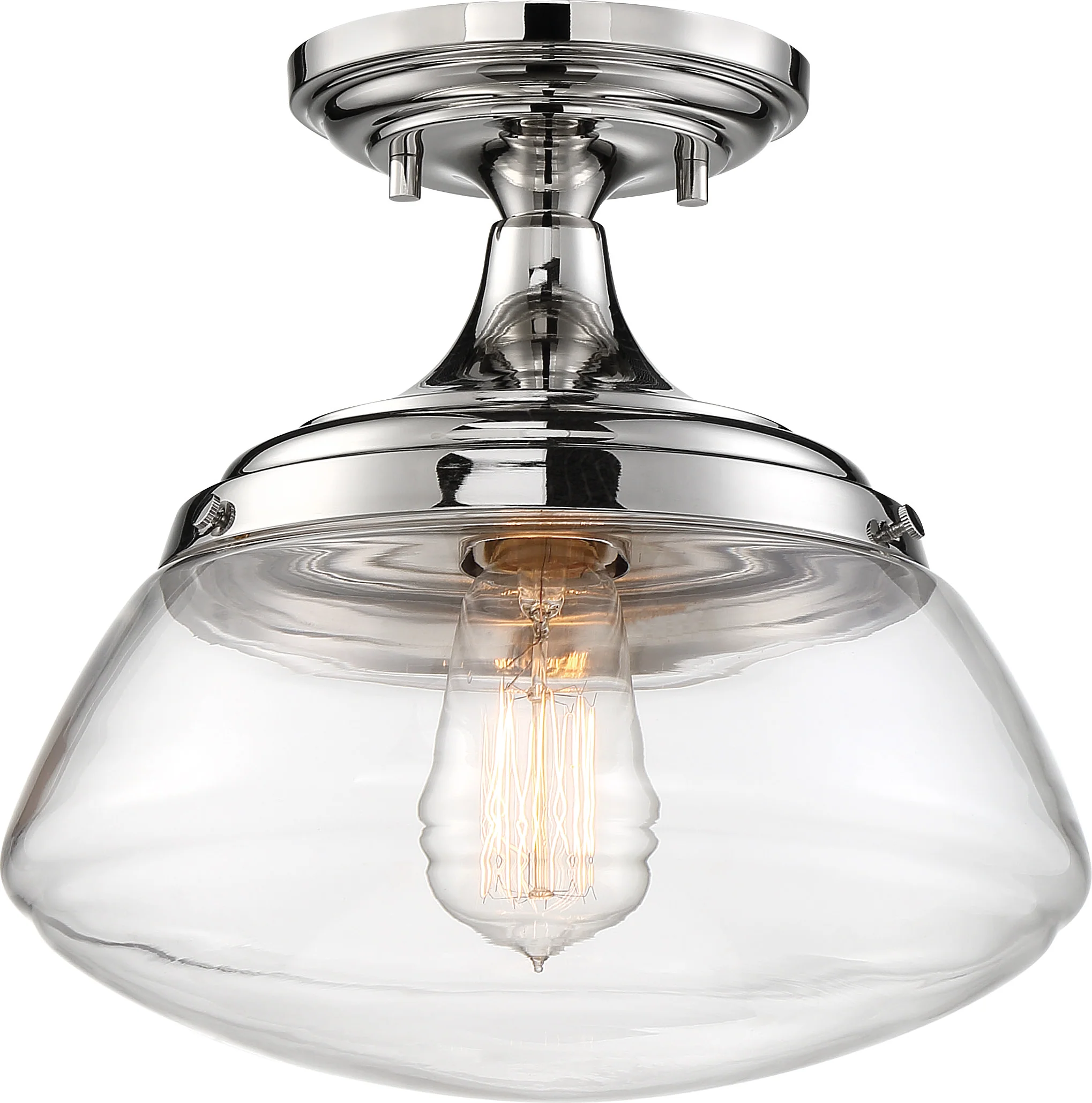 Nuvo 100W A19 Kew Close-To-Ceiling Semi Flush 120v Polished Nickel Clear Shade