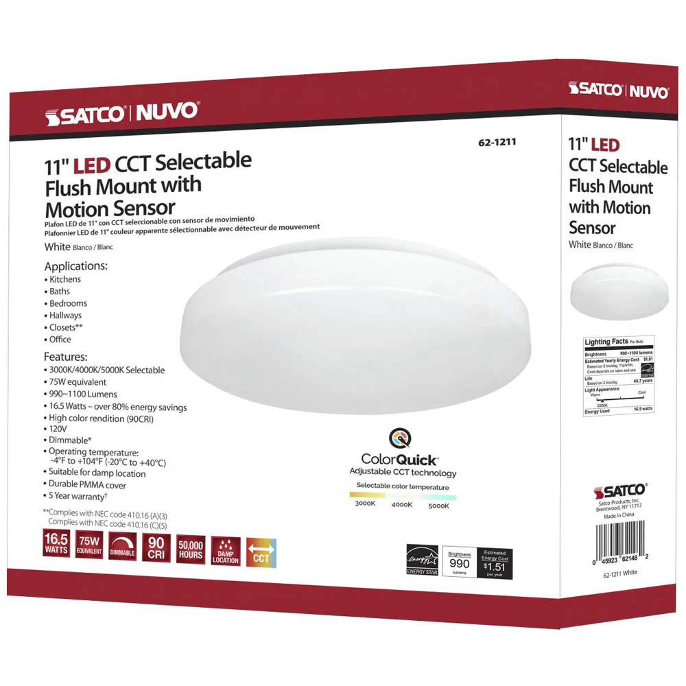 Nuvo 11-in LED Fixture Acrylic Flush Mounted CCT Selectable w/ Microwave Sensor - Image 10