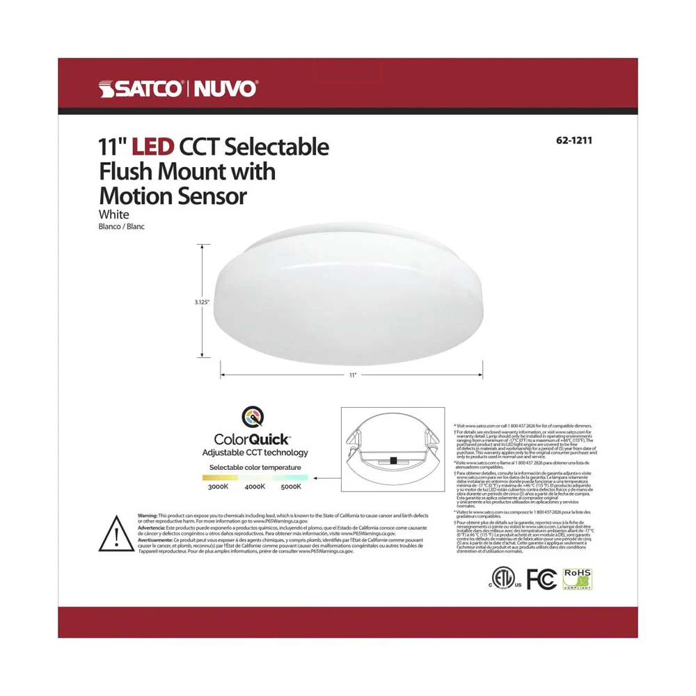 Nuvo 11-in LED Fixture Acrylic Flush Mounted CCT Selectable w/ Microwave Sensor - Image 9