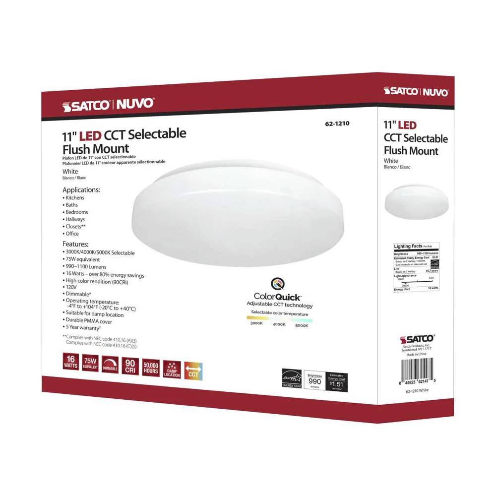 Nuvo 11 inch LED Fixture Acrylic Flush Mounted CCT Selectable White Finish 120V - Image 10