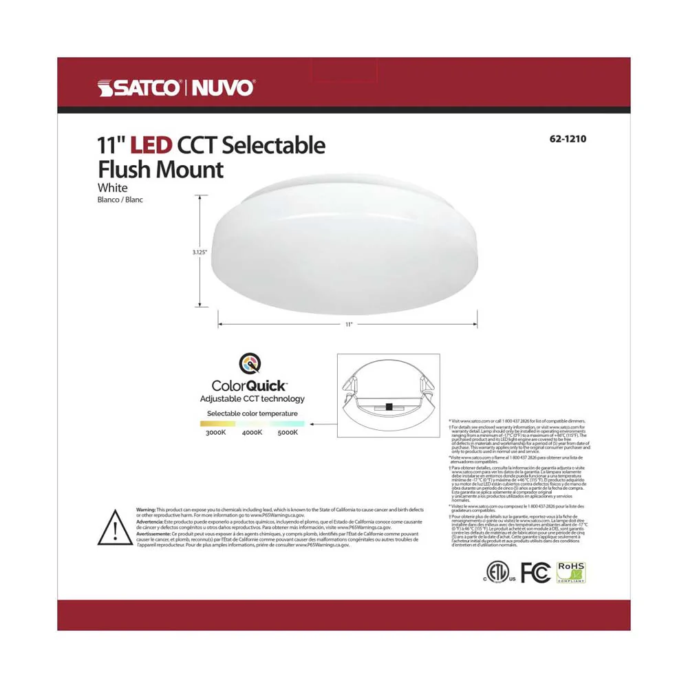 Nuvo 11 inch LED Fixture Acrylic Flush Mounted CCT Selectable White Finish 120V - Image 9