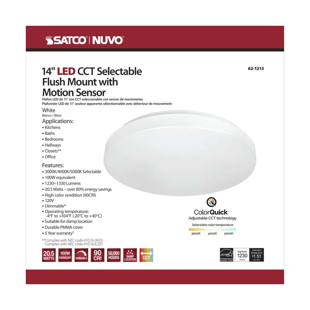 Nuvo 14-in LED Fixture Acrylic Flush Mounted CCT Selectable w/ Microwave Sensor - Image 8