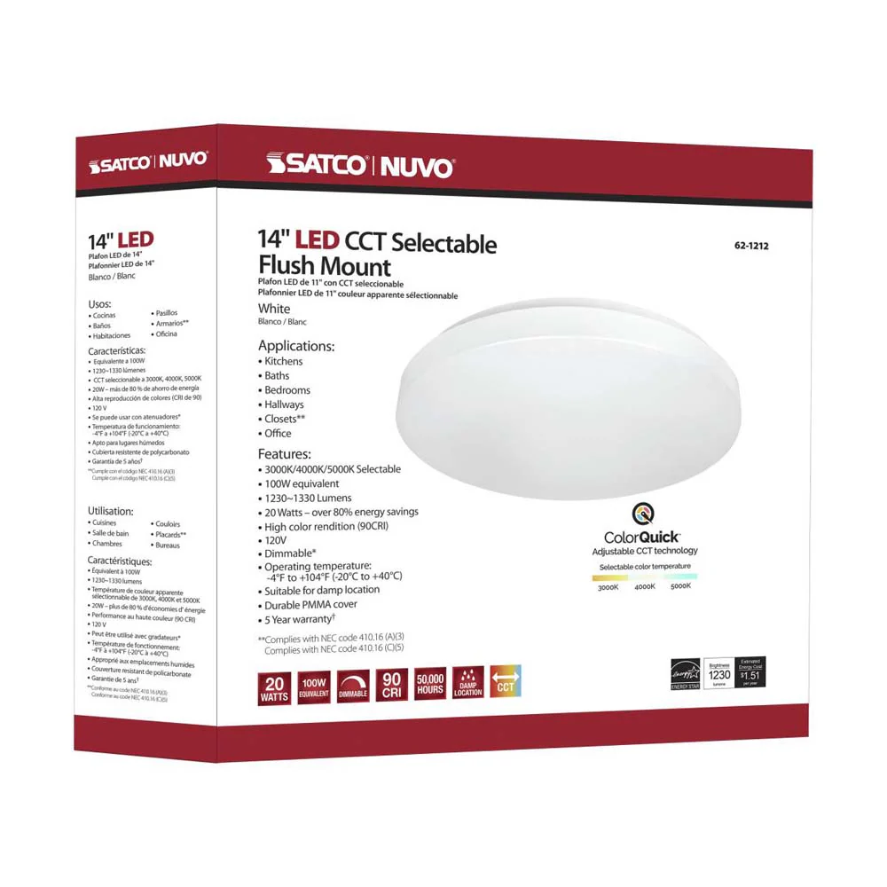 Nuvo 14 inch LED Fixture Acrylic Flush Mounted CCT Selectable White Finish 120V - Image 10