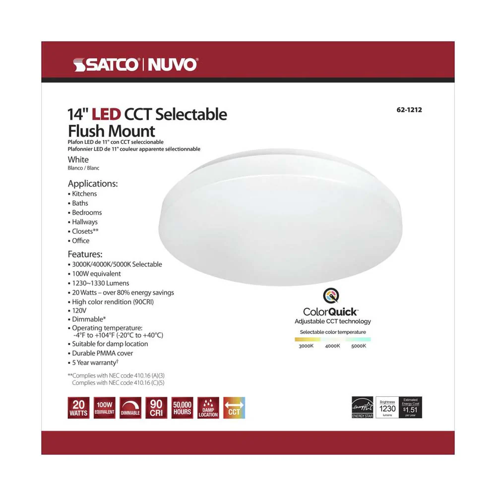 Nuvo 14 inch LED Fixture Acrylic Flush Mounted CCT Selectable White Finish 120V - Image 7