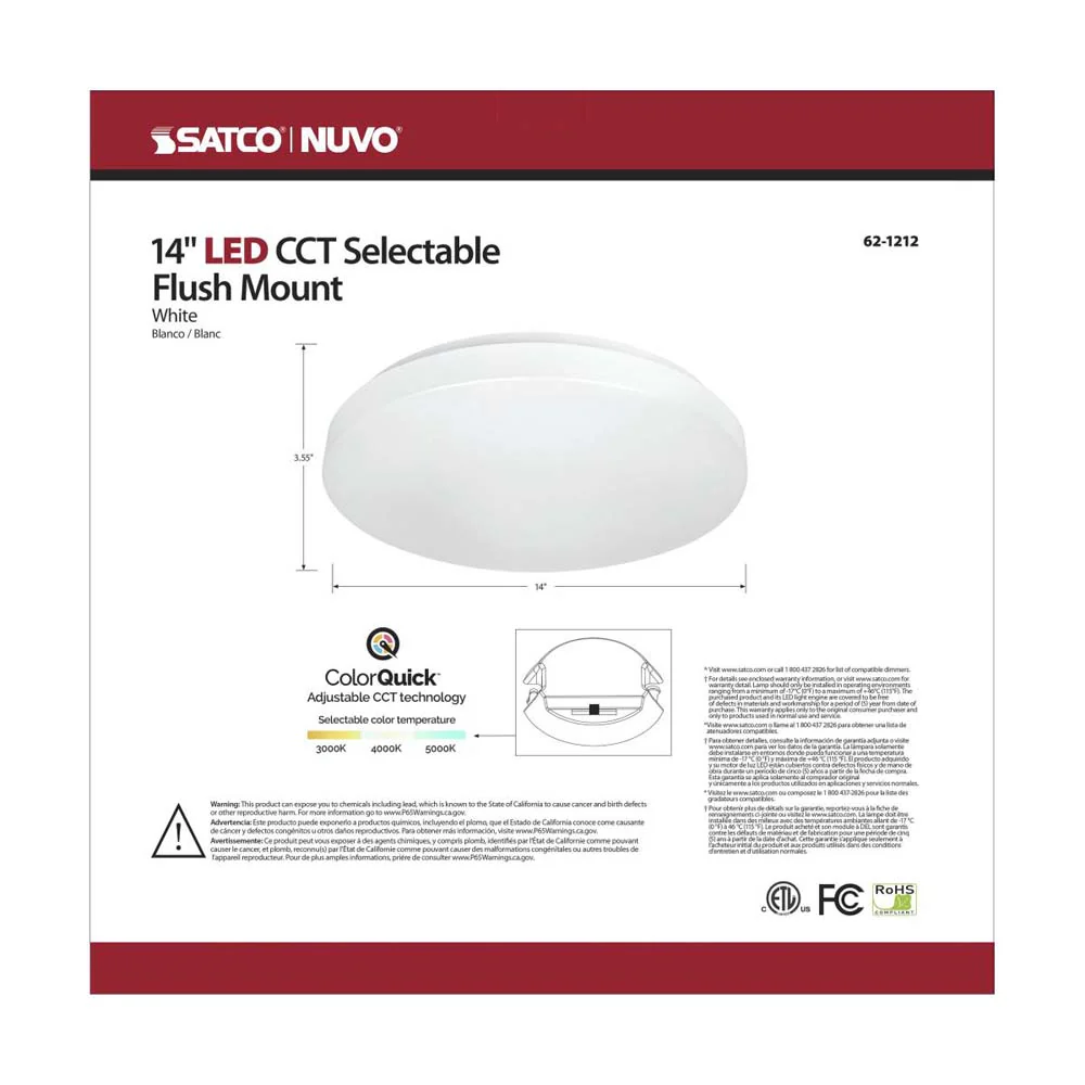 Nuvo 14 inch LED Fixture Acrylic Flush Mounted CCT Selectable White Finish 120V - Image 8