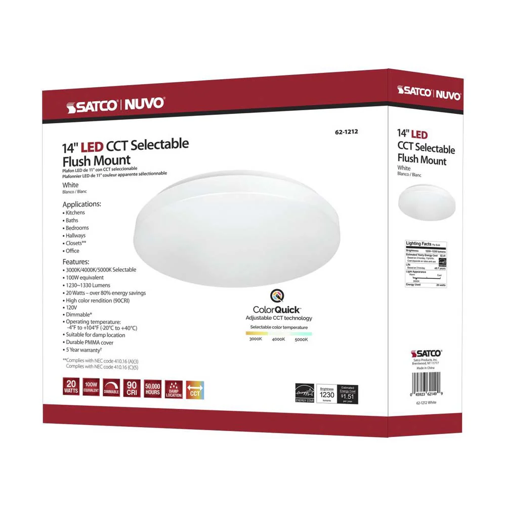 Nuvo 14 inch LED Fixture Acrylic Flush Mounted CCT Selectable White Finish 120V - Image 9