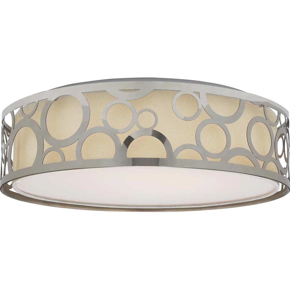 Nuvo 15" LED Decor Filigree Flush w/ White Fabric Shade in Polished Nickel