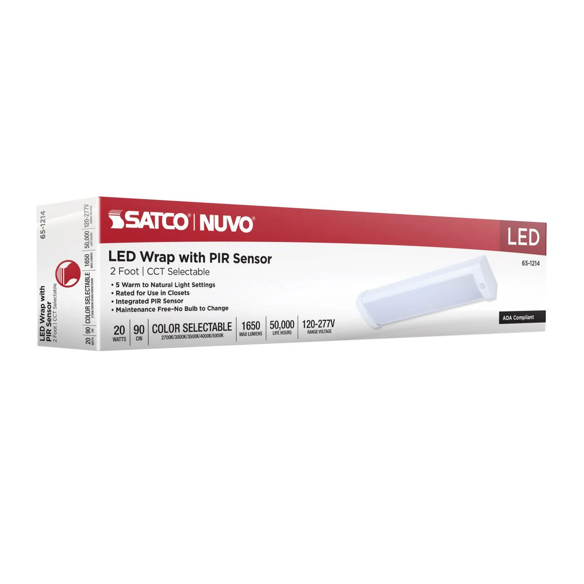 Nuvo 20w LED 2FT Wrap with PIR Motion Sensor CCT Selectable White Finish - Image 5