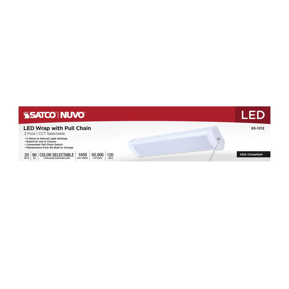 Nuvo 20w LED 2FT Wrap with Pull Chain CCT Selectable White Finish - Image 4