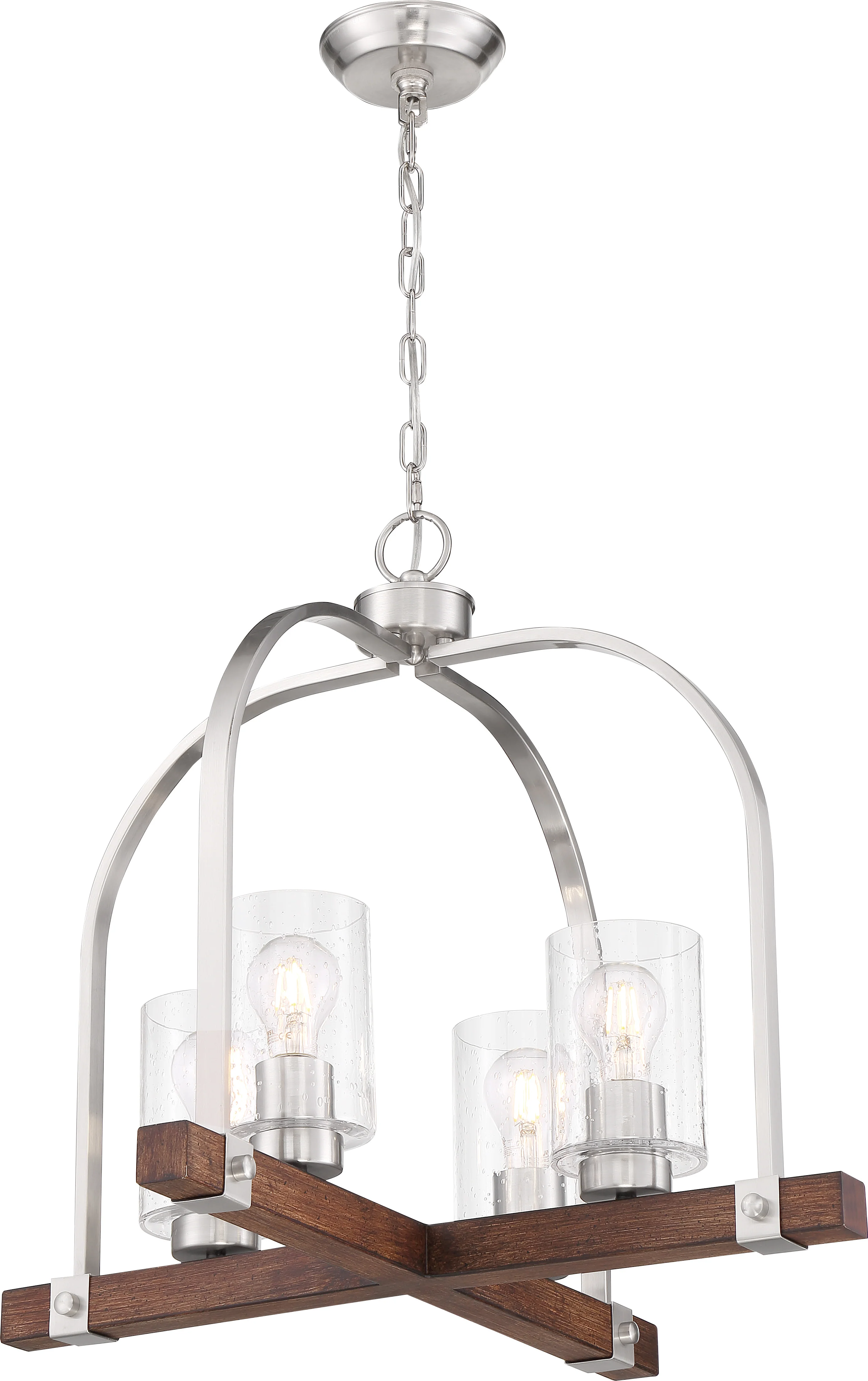 Nuvo 60w A19 Arabel Chandelier120v Brushed Nickel Nutmeg Wood & Clear Seeded