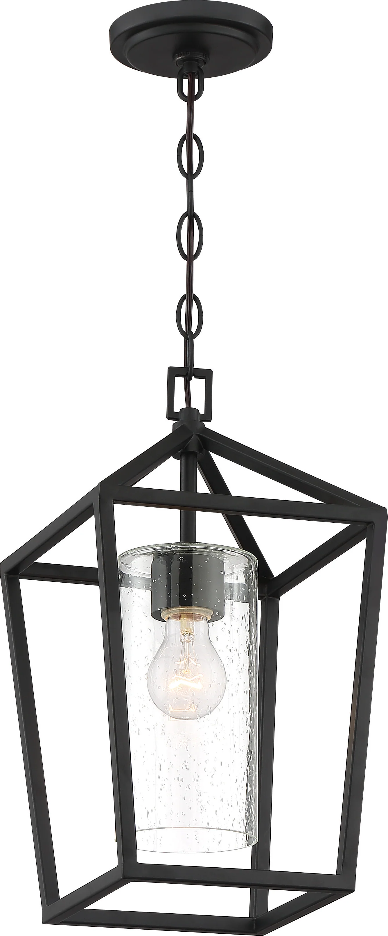 Nuvo Hopewell 1-Light Hanging Lantern w/ Clear Seeded Glass in Matte Black