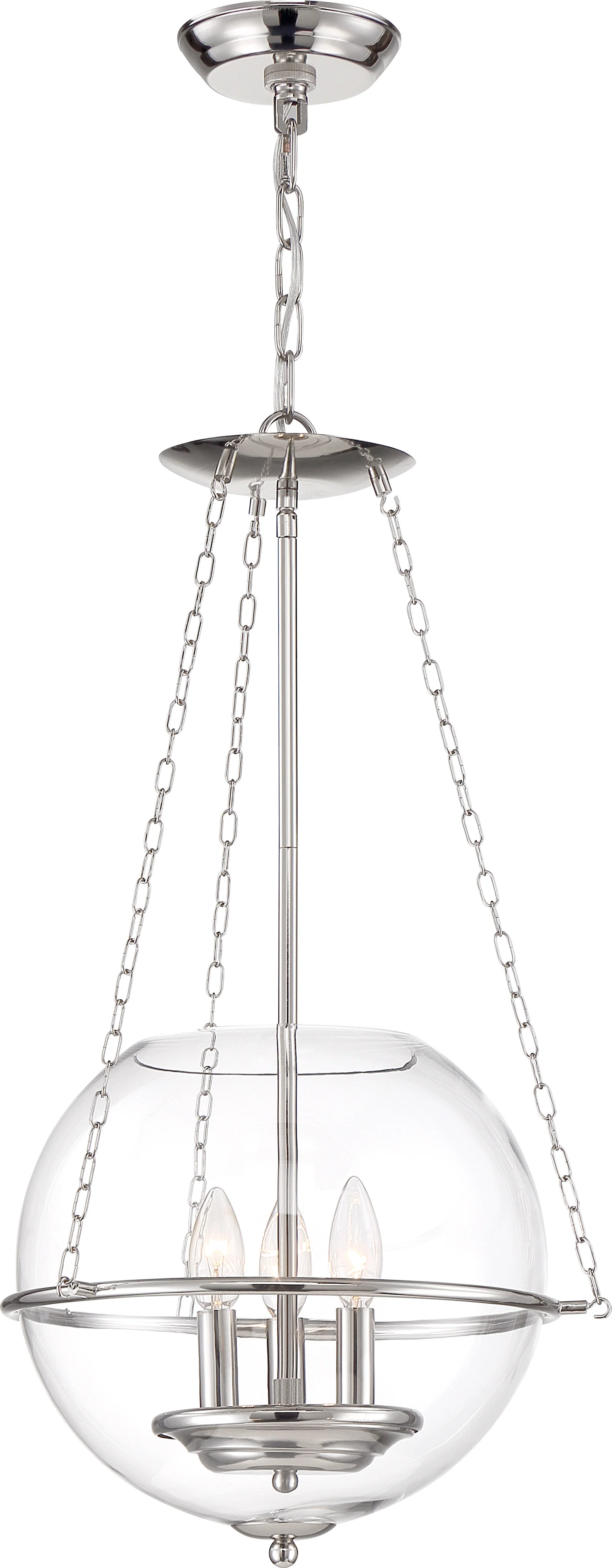 Nuvo 60w A19 Odyssey Pendants 3-Light 120v Polished Nickel & Clear Shade