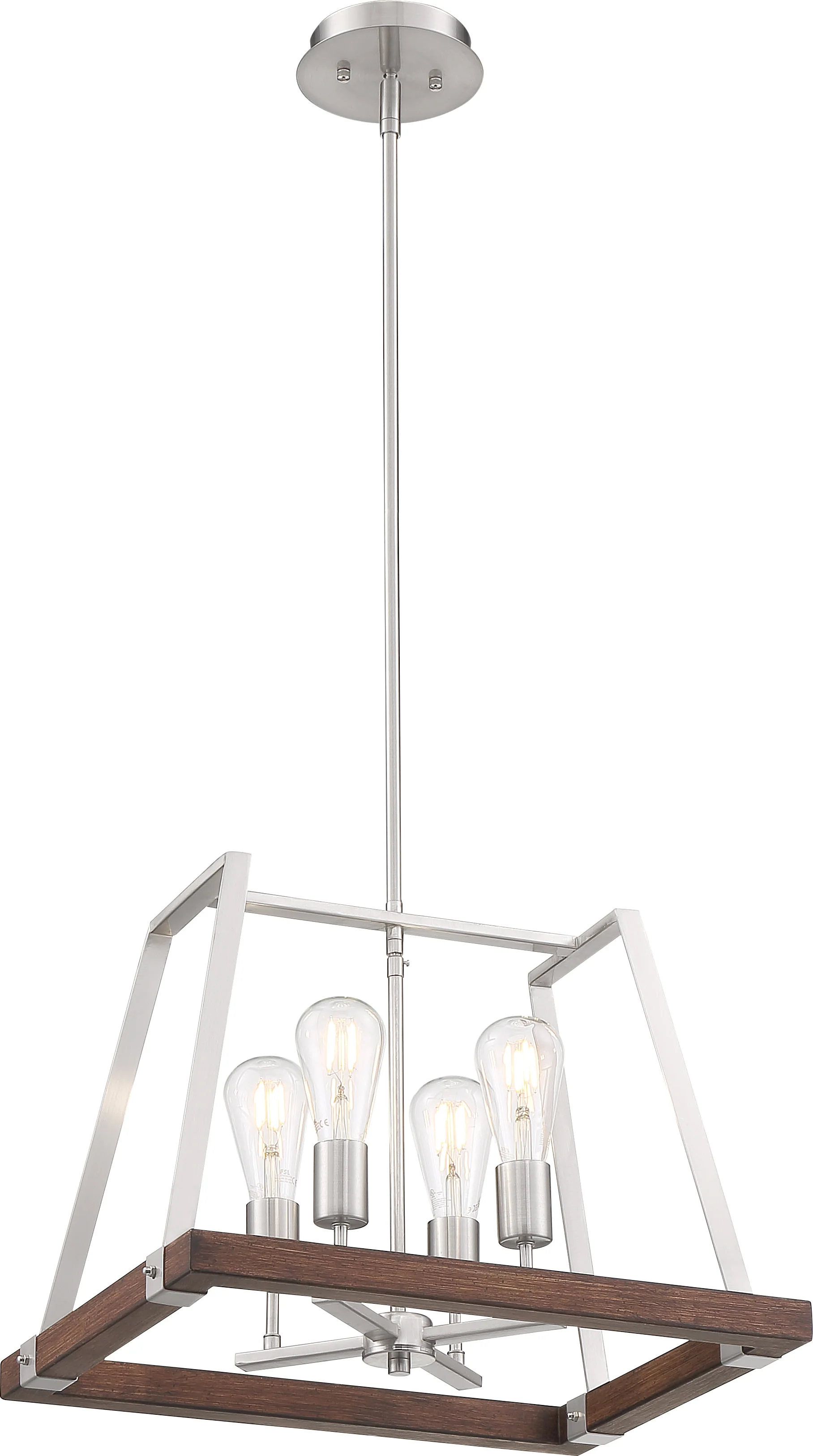 Nuvo 60w A19 Outrigger Wall 4-Light 120v Brushed Nickel Nutmeg Wood finish
