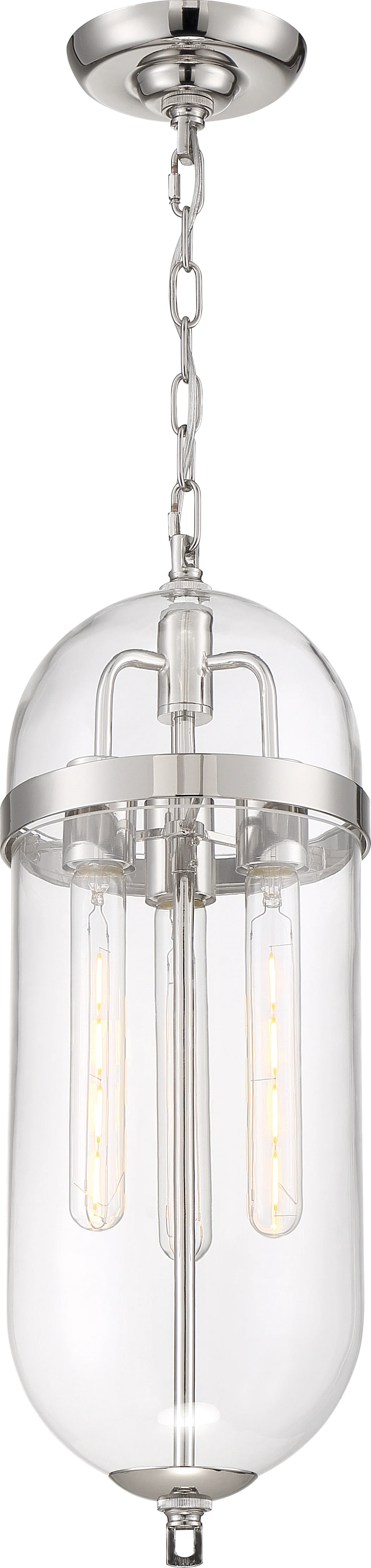 Nuvo 60w T9 Fathom Pendants 3-Light 120v Polished Nickel & Clear Shade