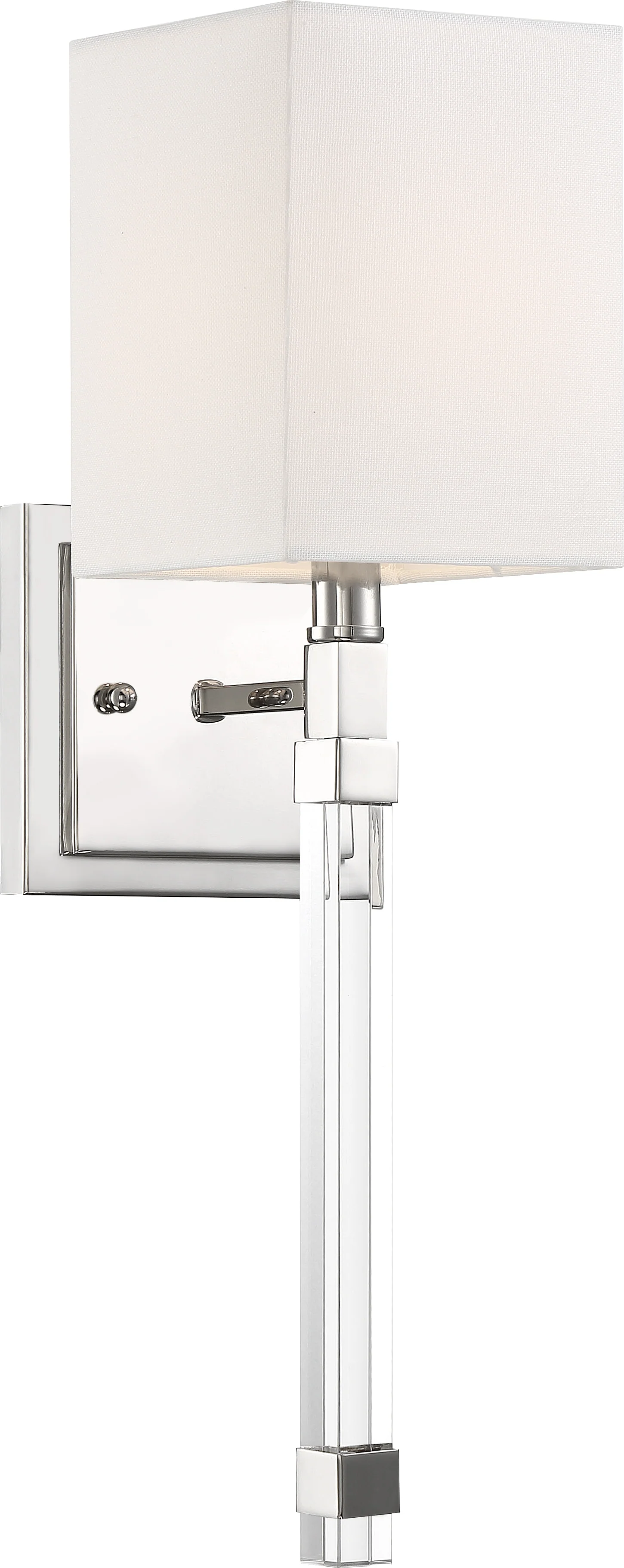 Nuvo 60w Type B Tompson Wall 1-Light 120v Polished Nickel & White Fabric Shade