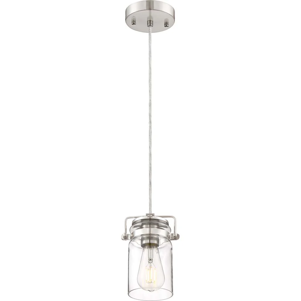 Nuvo Antebellum 1-Light Mini Pendant Fixture w/ Clear Glass in Brushed Nickel