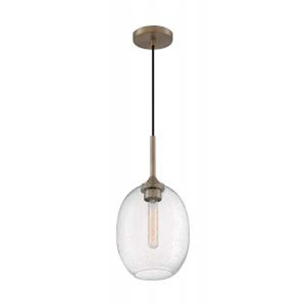 Nuvo Aria 1-Light 8.38" Pendant w/ Seeded Glass in Burnished Brass Finish