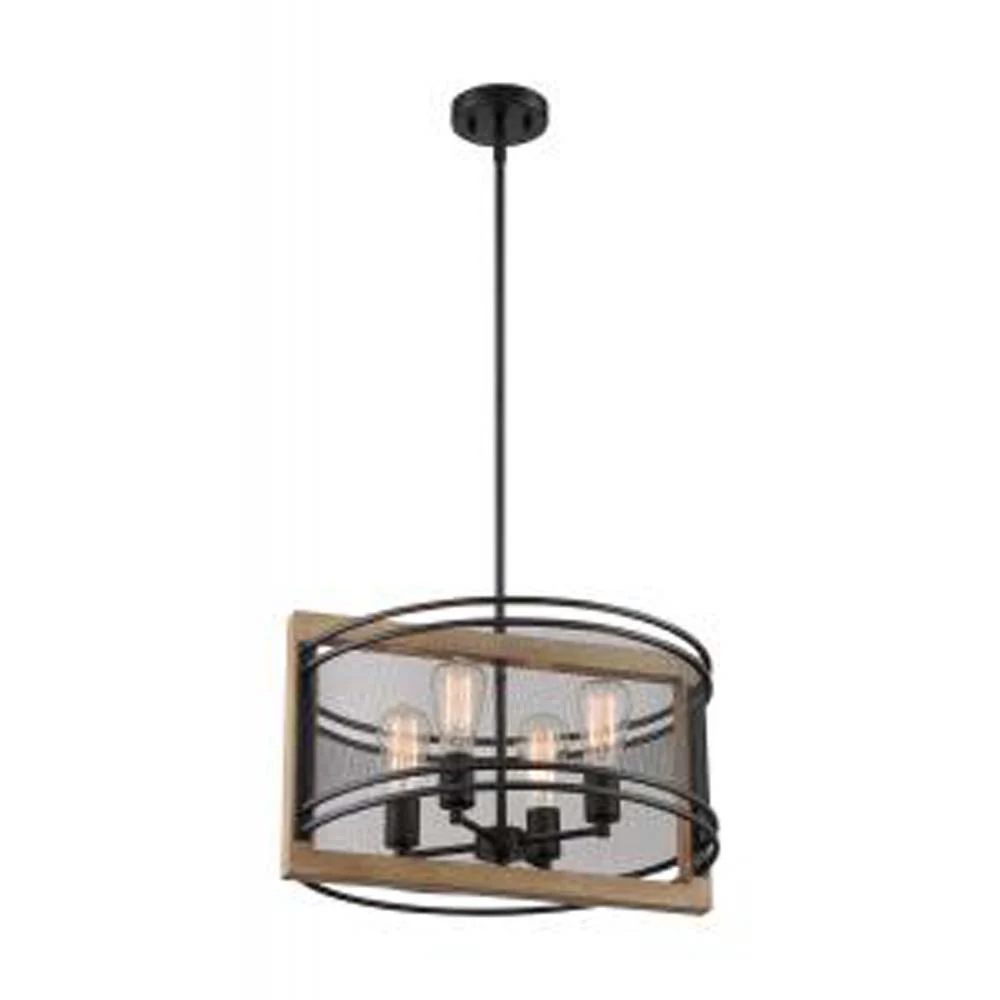 Nuvo Atelier 4-Light Pendant w/ Black & Honey Wood Finish