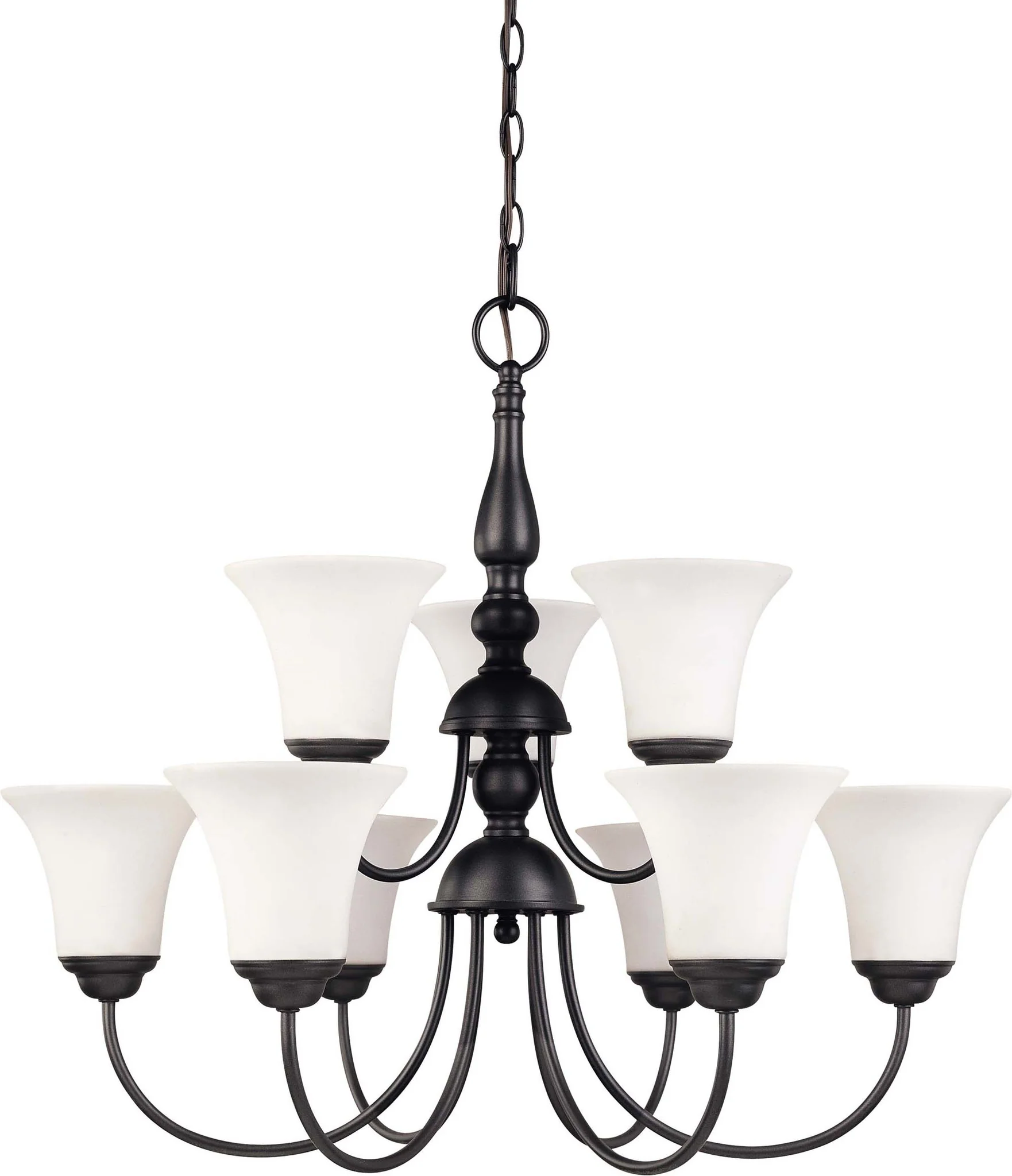 Nuvo Dupont - 9 light 2 Tier 27 inch Chandelier w/ Satin White Glass
