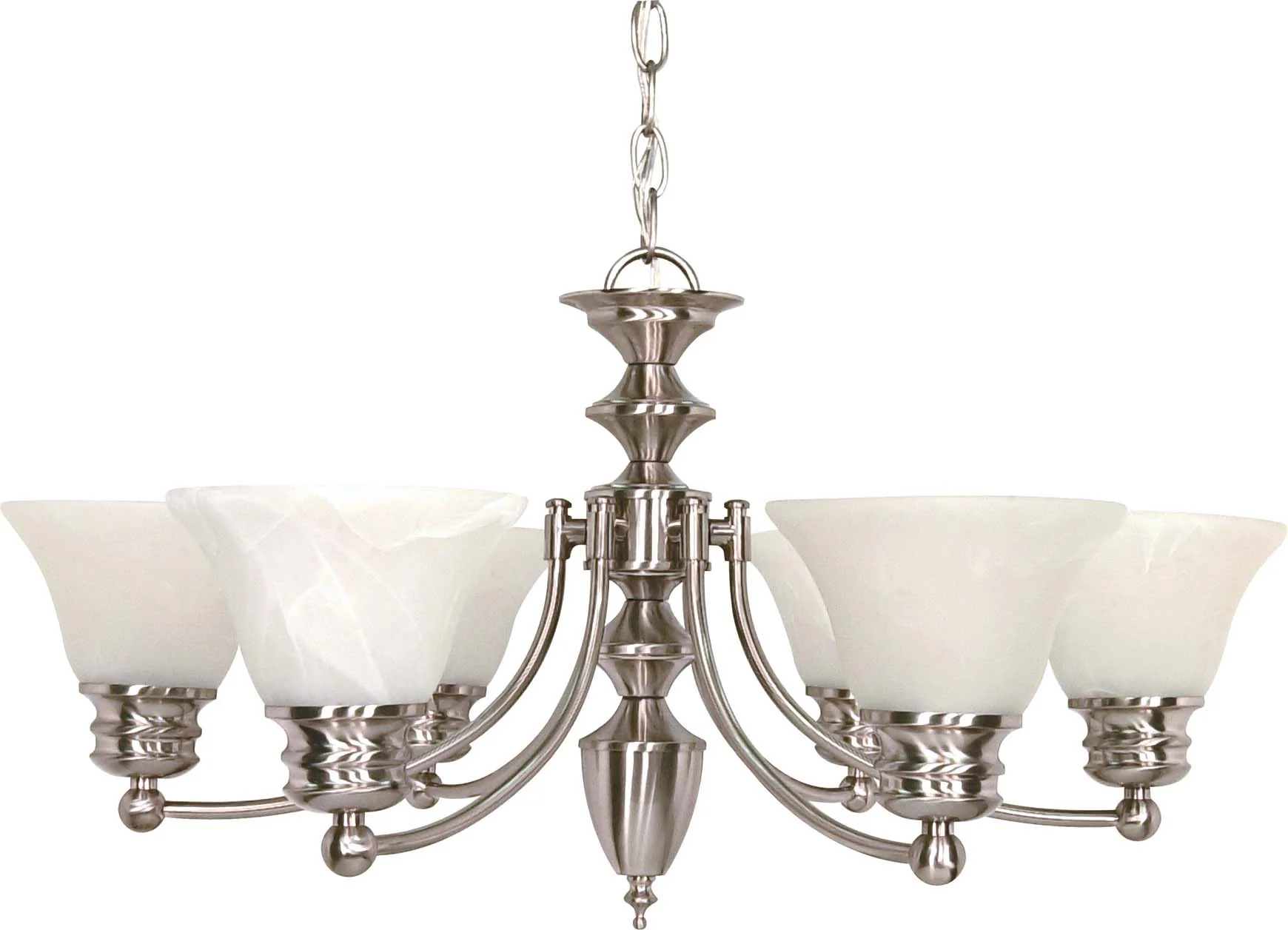 Nuvo Empire - 6 Light - 26 inch - Chandelier - w/ Alabaster Glass Bell Shades