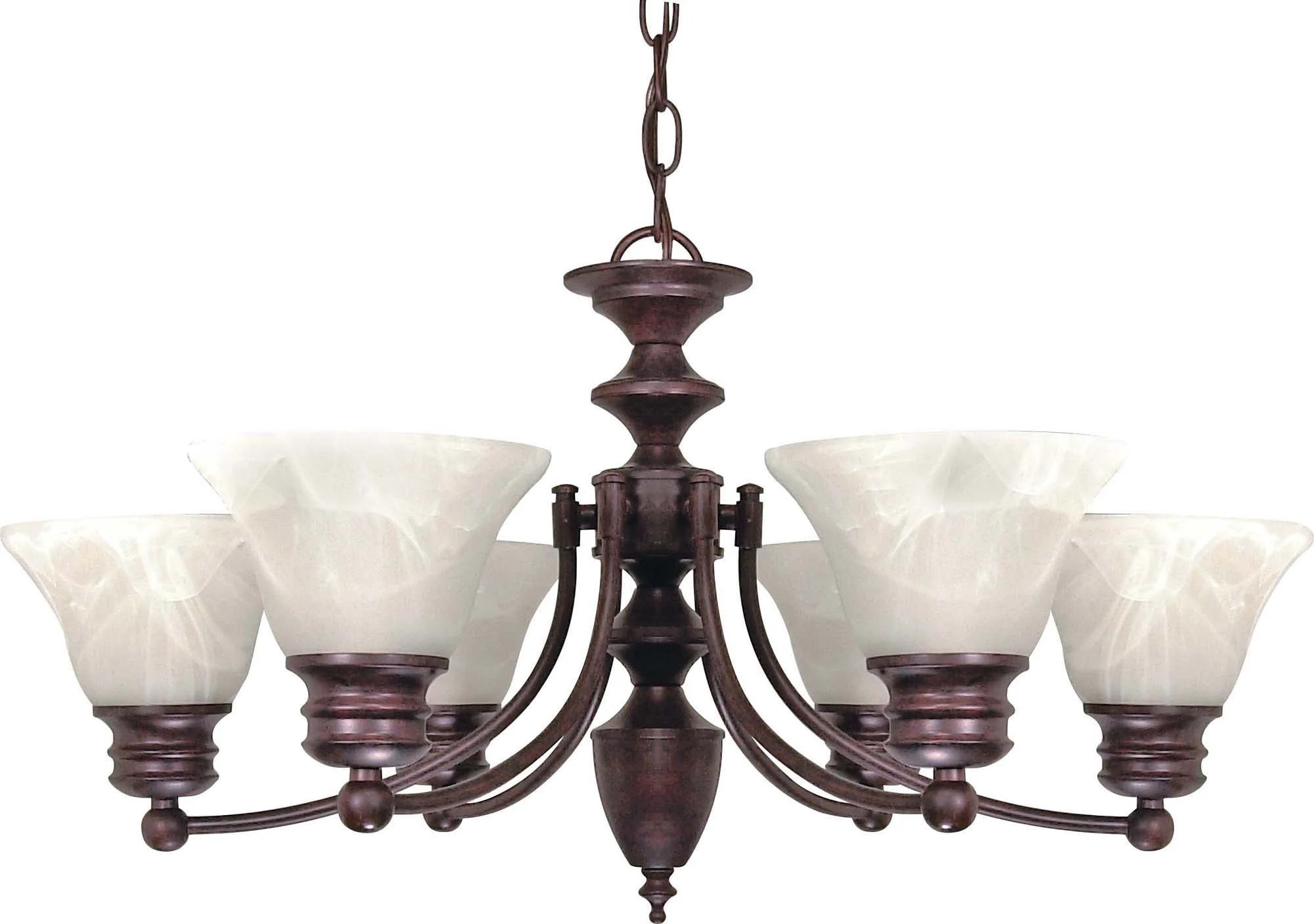 Nuvo Empire - 6 Light - 26 inch - Chandelier - w/ Alabaster Glass Bell Shades