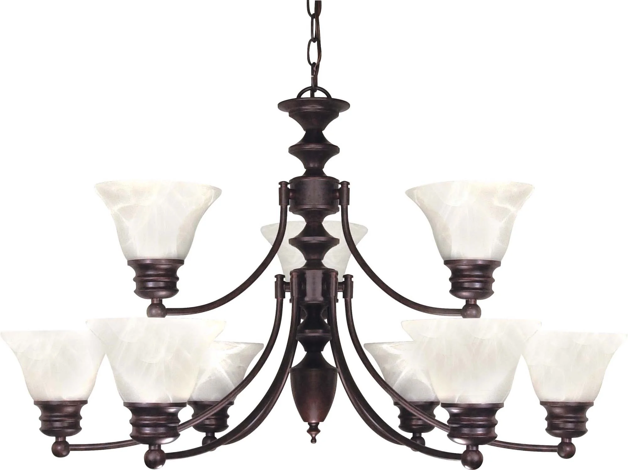 Nuvo Empire - 9 Light - 32 inch - Chandelier - w/ Alabaster Glass Bell Shades, 2 Tier