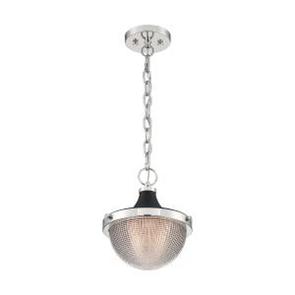 Nuvo Faro 1-Light Small Pendant w/ Clear Prismatic Glass in Polished Nickel