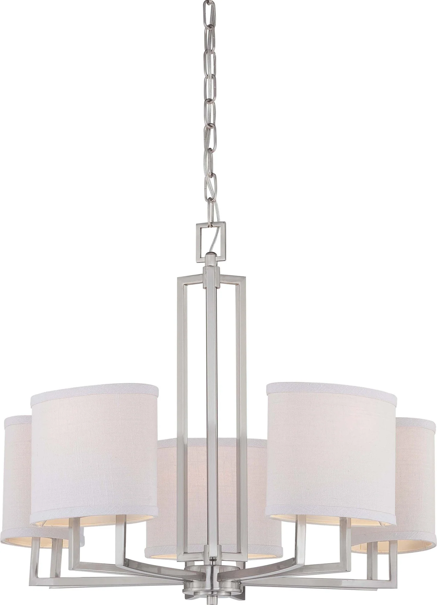Nuvo Gemini - 5 Light Chandelier w/ Slate Gray Fabric Shades