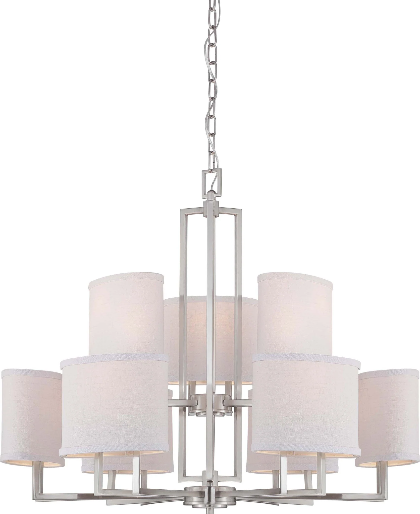 Nuvo Gemini - 9 Light Chandelier w/ Slate Gray Fabric Shades