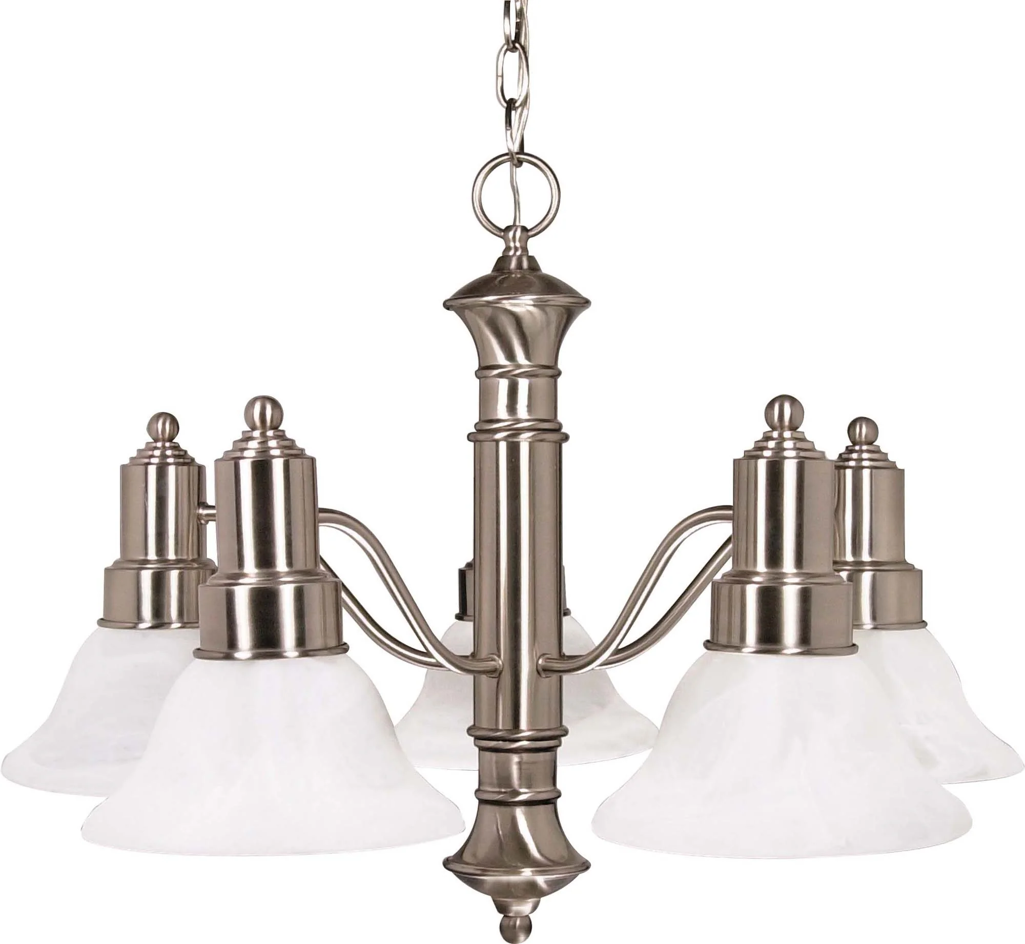 Nuvo Gotham - 5 Light - 25 inch - Chandelier - w/ Alabaster Glass Bell Shades