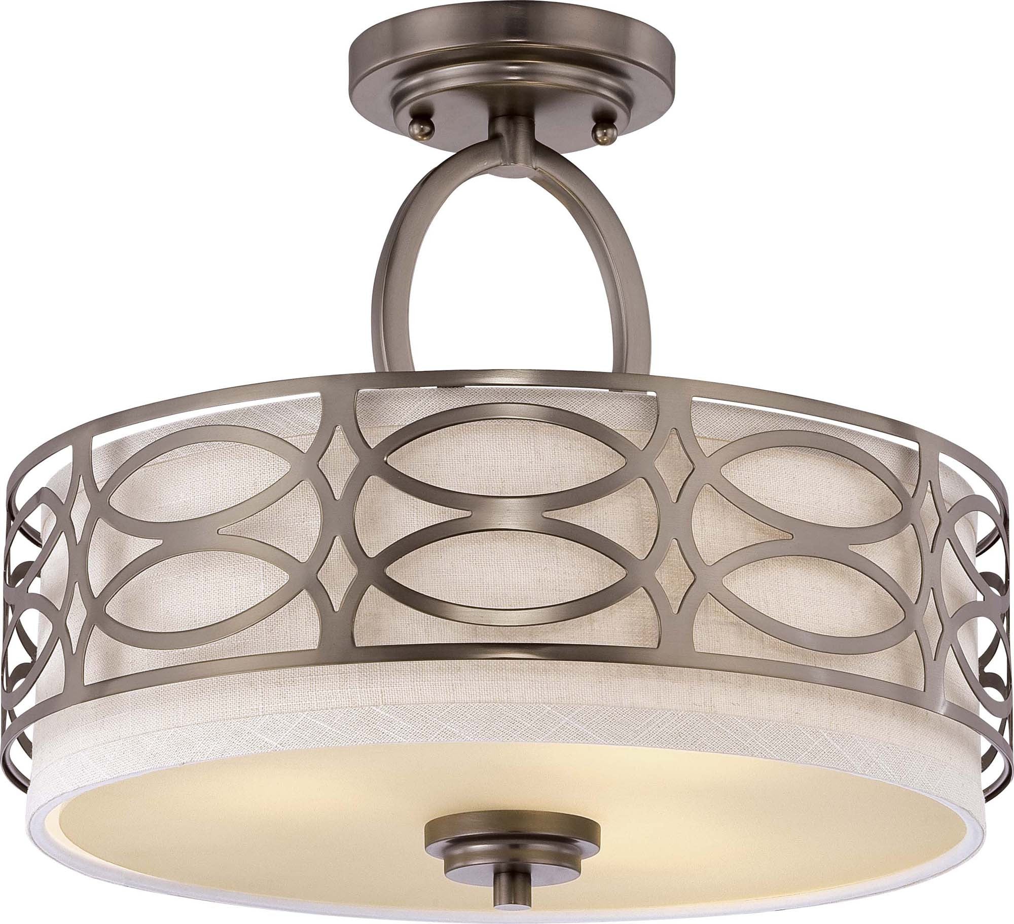 Nuvo Harlow - 3 Light Semi Flush Fixture w/ Khaki Fabric Shade
