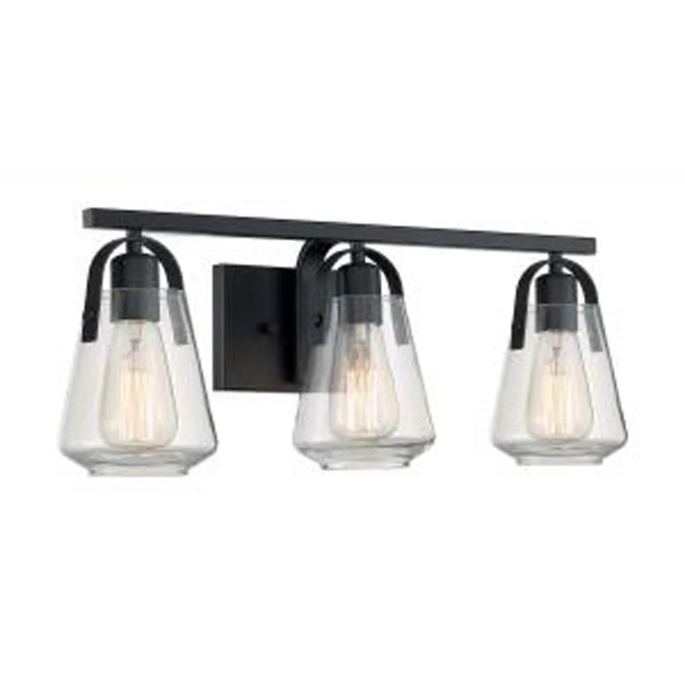 Nuvo Skybridge 3-Light Vanity w/ Clear Glass in Matte Black Finish