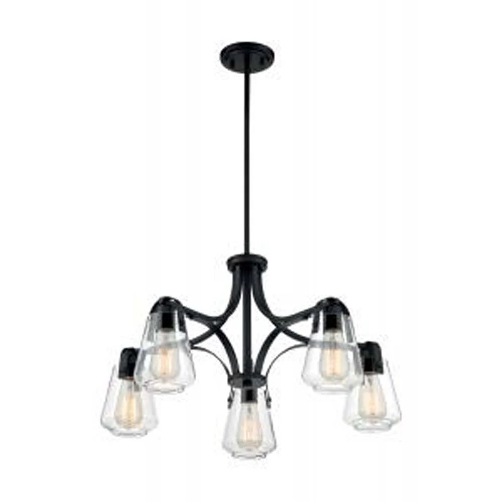 Nuvo Skybridge 5-Light Chandelier w/ Clear Glass in Matte Black Finish