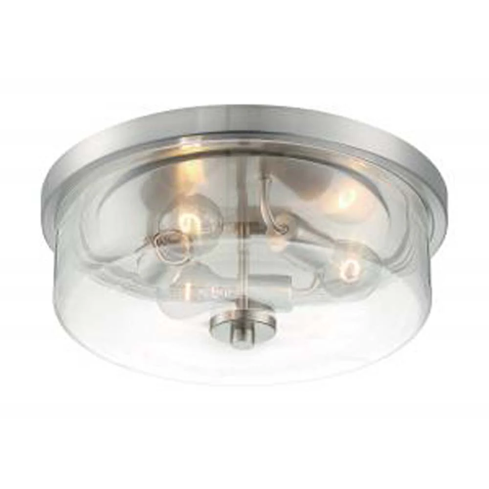Nuvo Sommerset 3-Light Flush Mount w/ Clear Glass in Brushed Nickel Finish