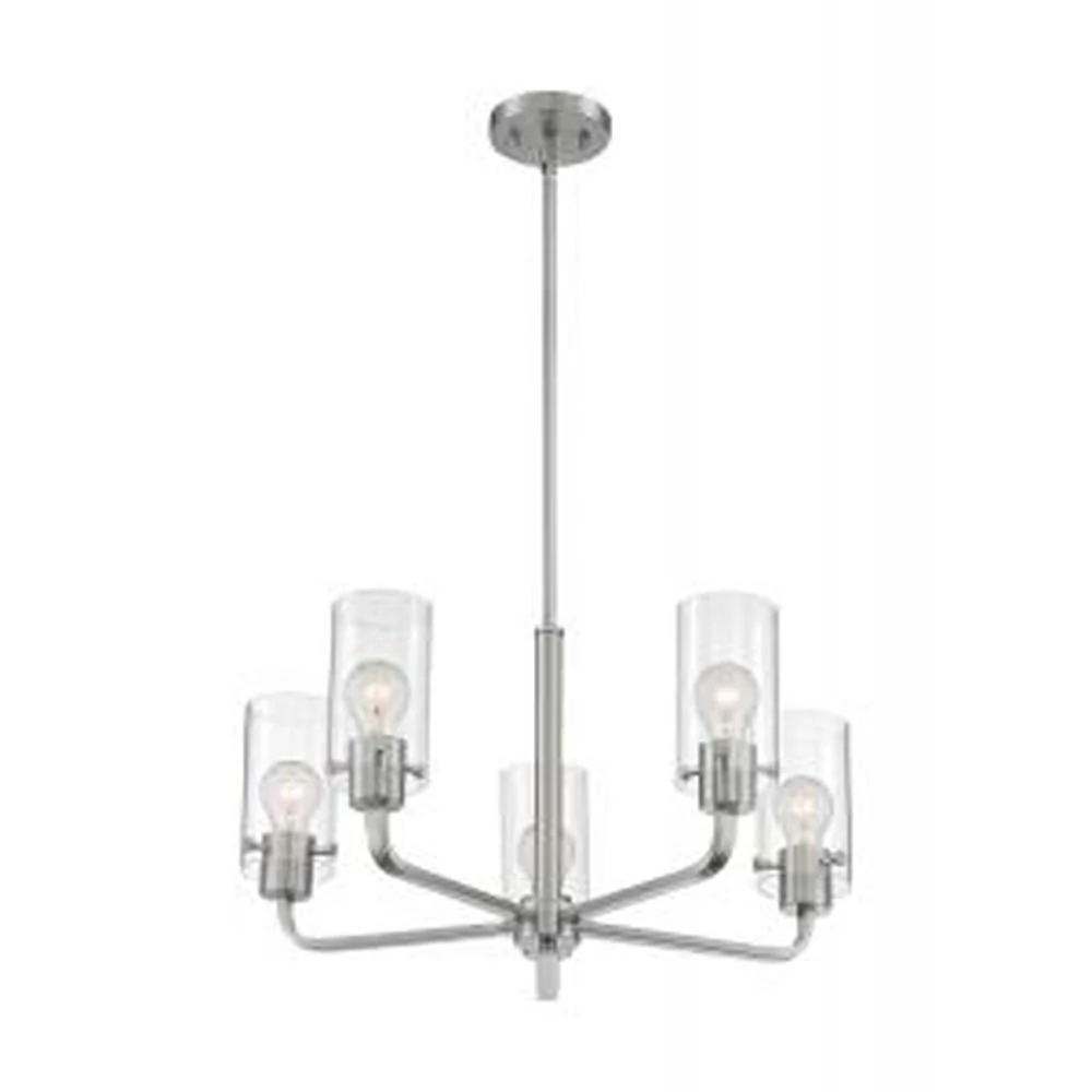 Nuvo Sommerset 5-Light Chandelier w/ Clear Glass in Brushed Nickel Finish