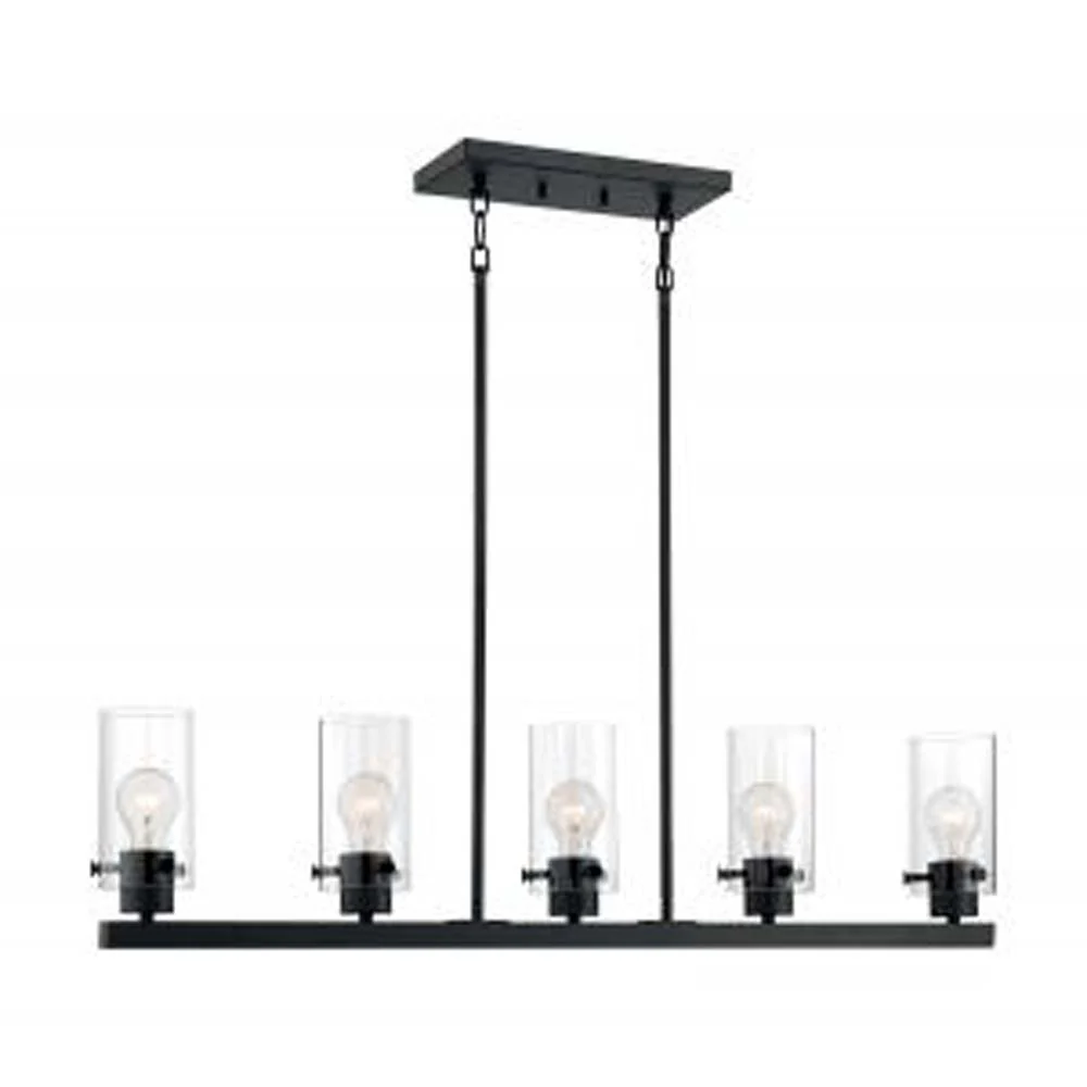 Nuvo Sommerset 5-Light Pendant w/ Clear Glass in Matte Black Finish