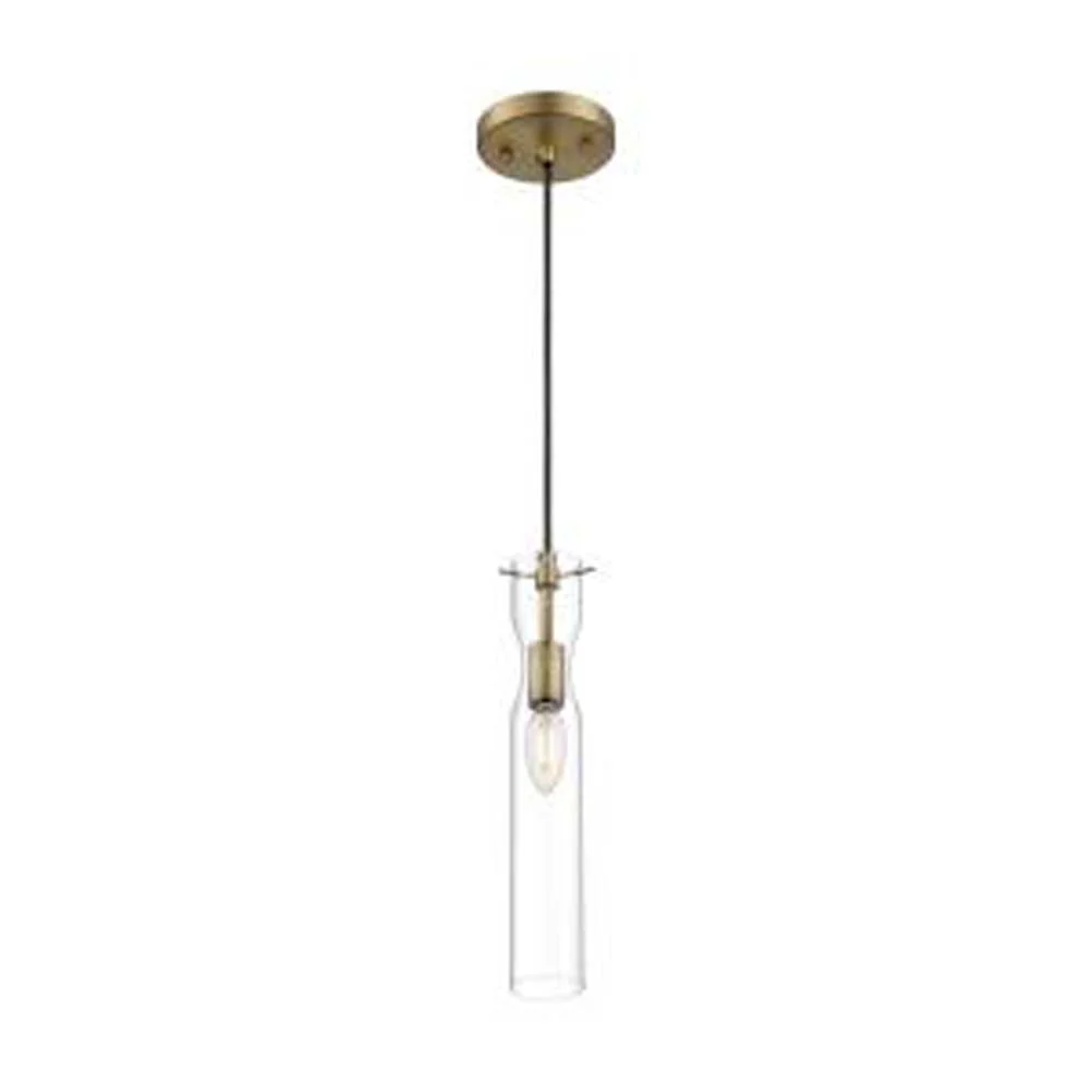 Nuvo Spyglass 1-Light Mini Pendant w/ Clear Glass in Vintage Brass Finish