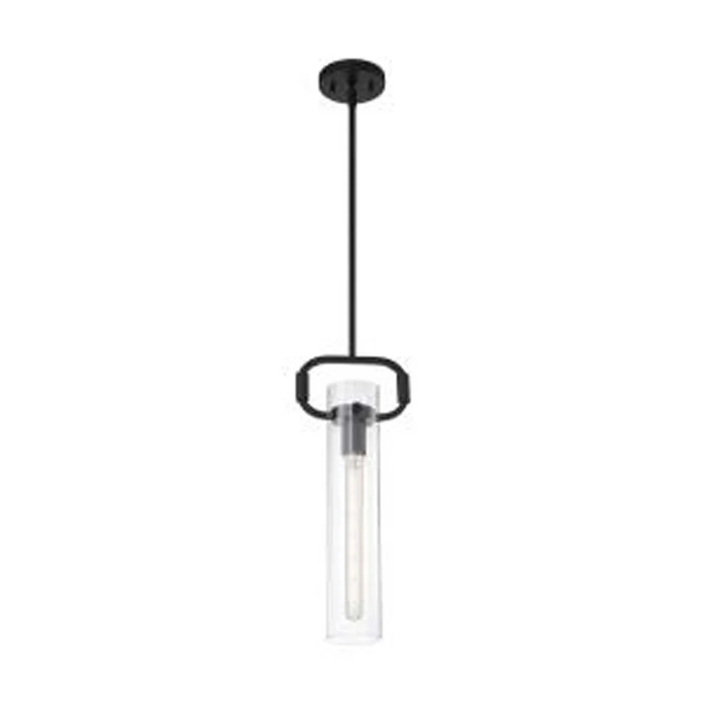 Nuvo Teresa 1-Light Cylinder Pendant w/ Clear Glass in Matte Black Finish