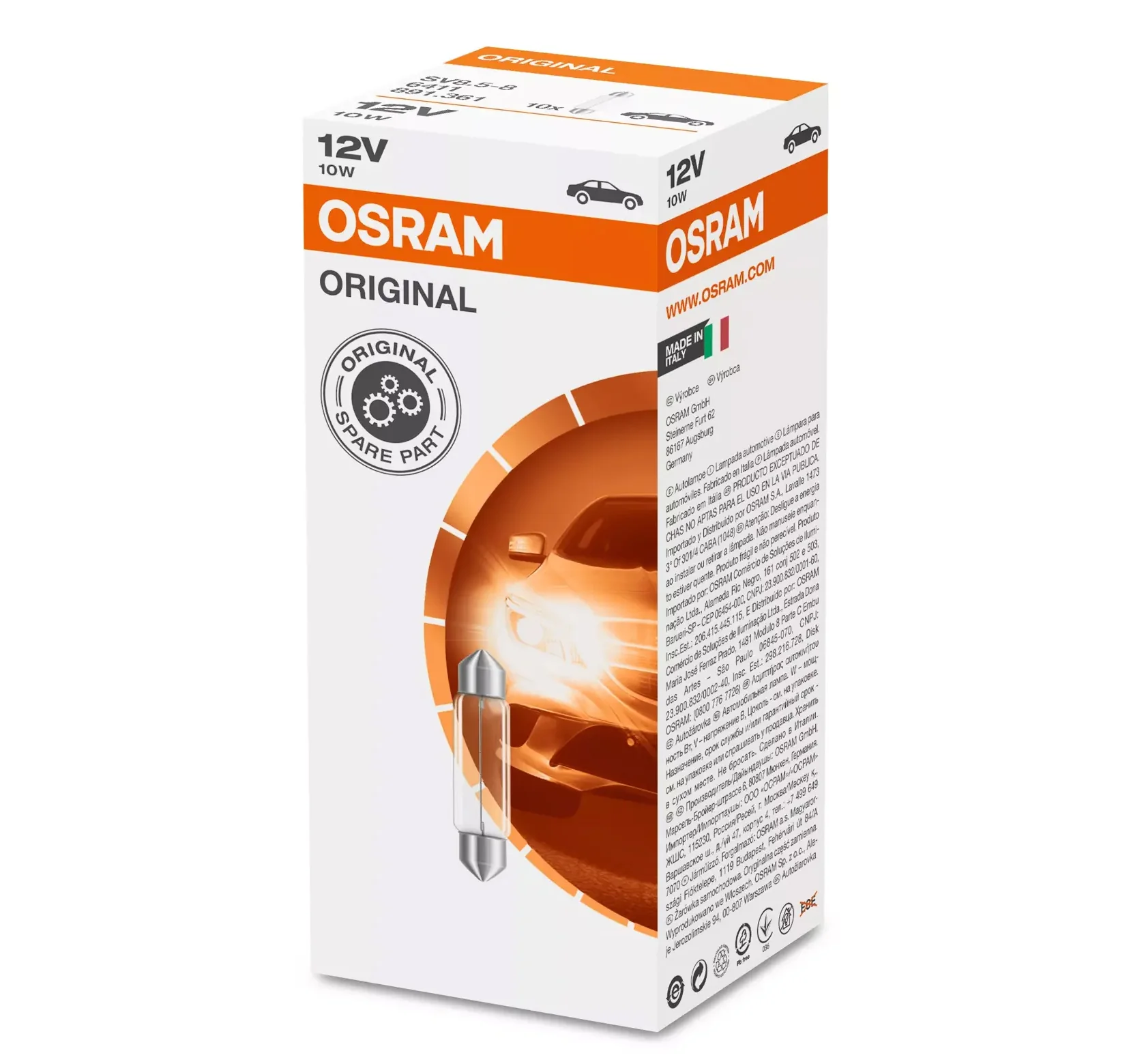 10 Pk - Osram 10W 12V 6411 891.361 SV8.5/8 Festoon Incandescent Bulb - Image 2