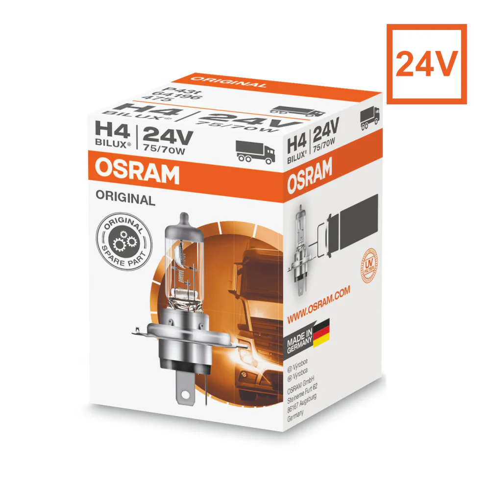 OSRAM H4 64196 24V 75/70W Original Truck Line Halogen Headlight Bulb - Image 2