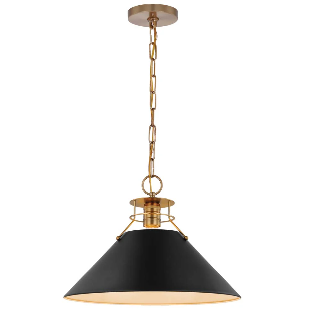 Outpost 1-Light Large Pendant Matte Black with Burnished Brass - Image 2