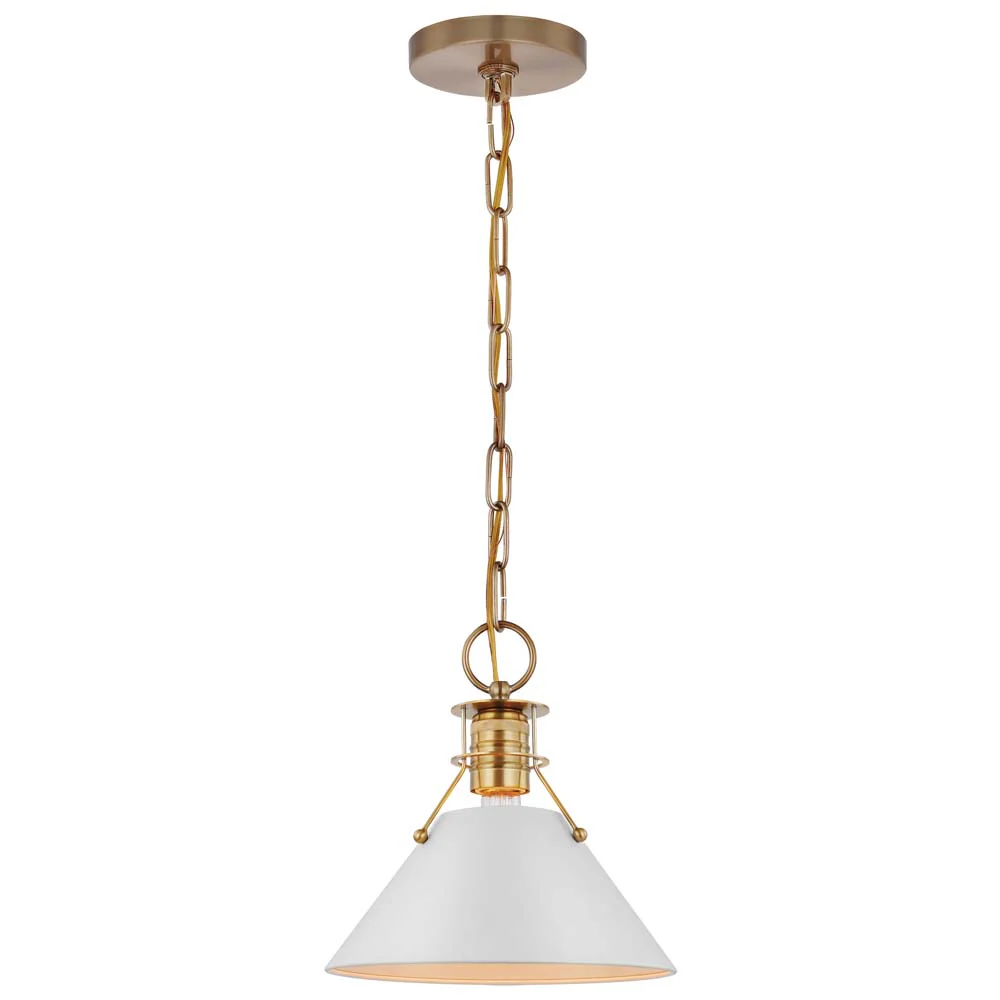 Outpost 1-Light Large Pendant Matte White with Burnished Brass - Image 2