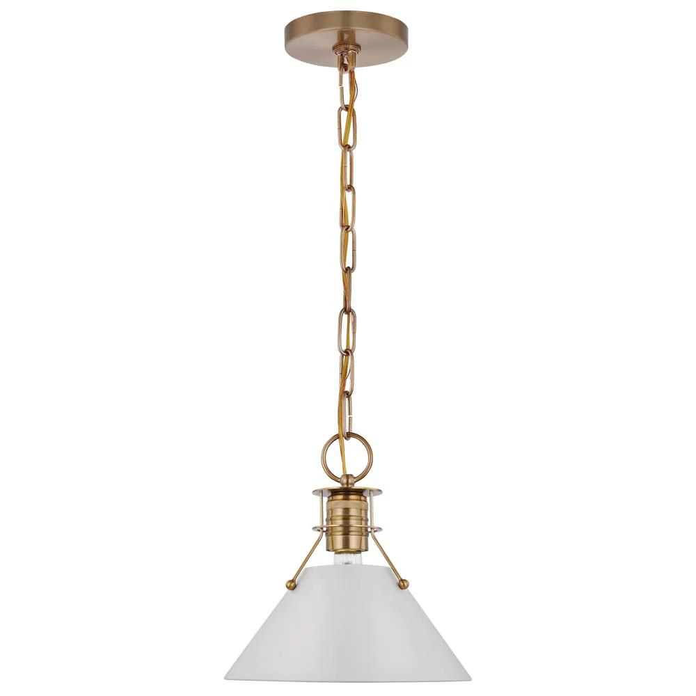Outpost 1-Light Large Pendant Matte White with Burnished Brass - Image 3