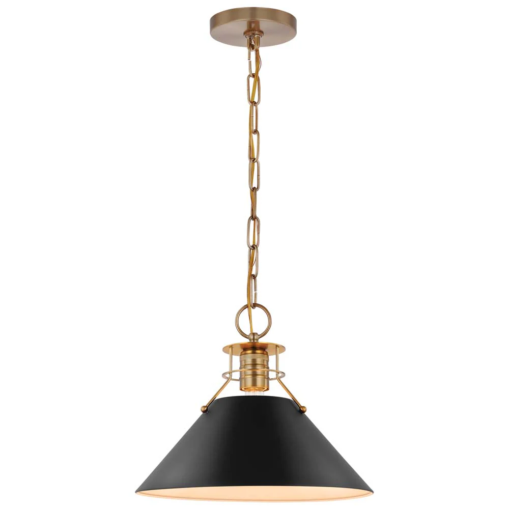 Outpost 1-Light Medium Pendant Matte Black with Burnished Brass - Image 2