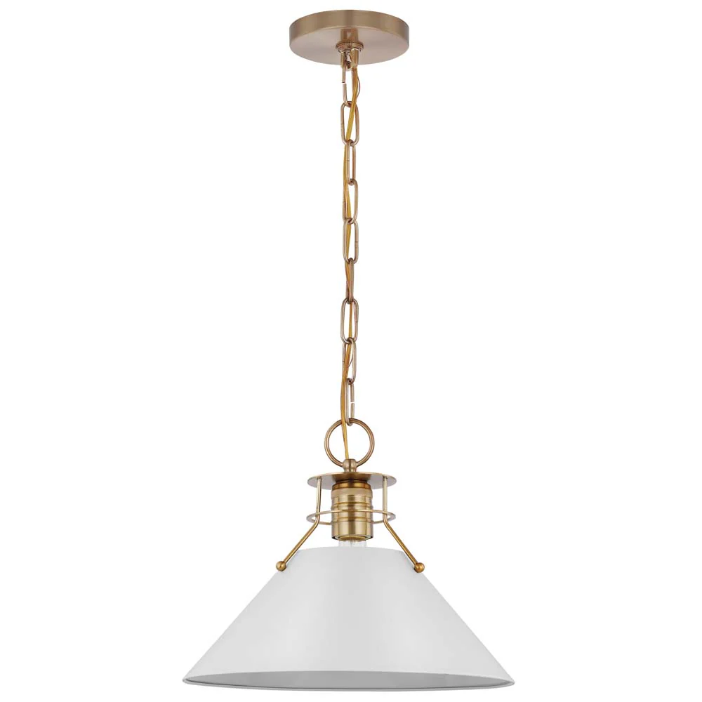 Outpost 1-Light Medium Pendant Matte White with Burnished Brass
